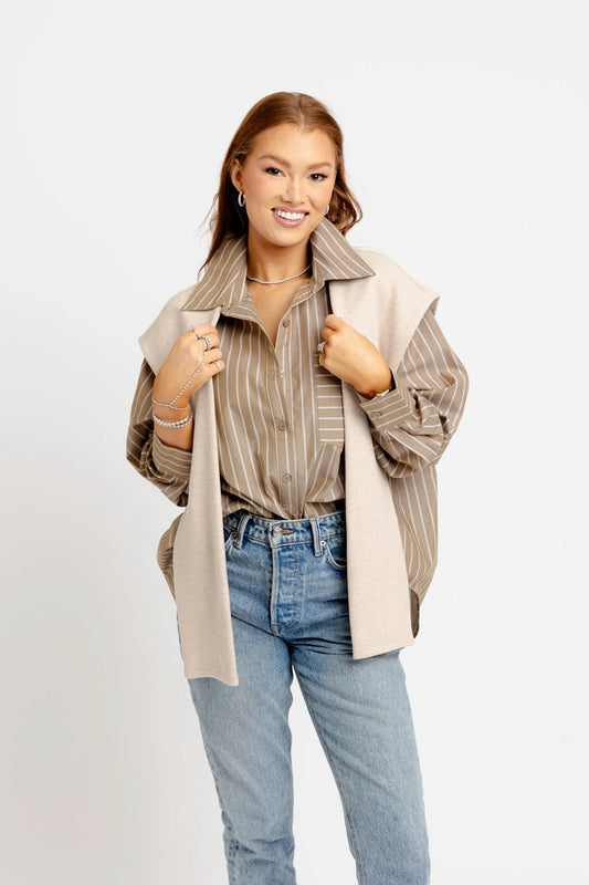 KARLIE brown stripe button down