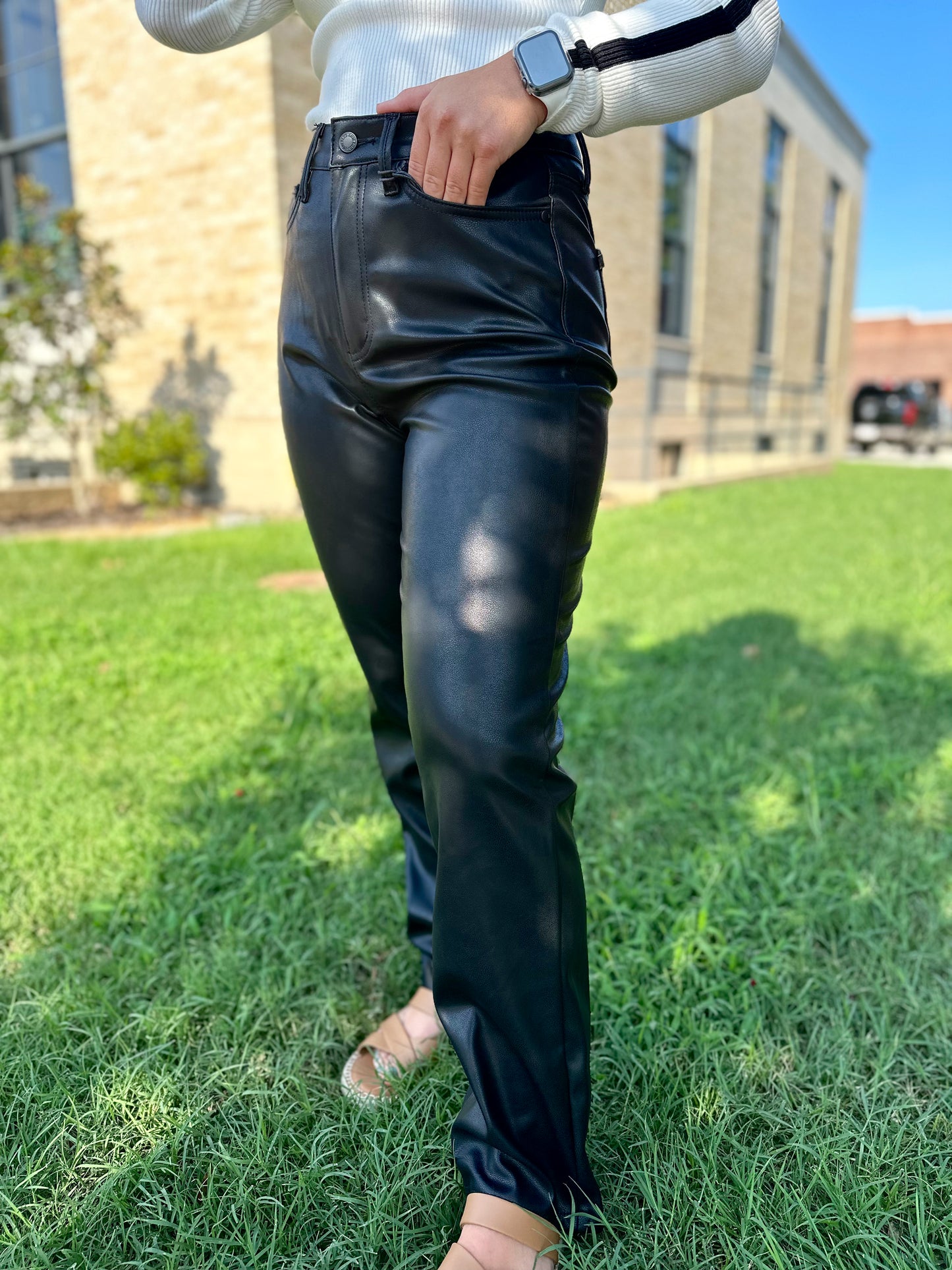 Judy Blue tummy control faux black leather pants