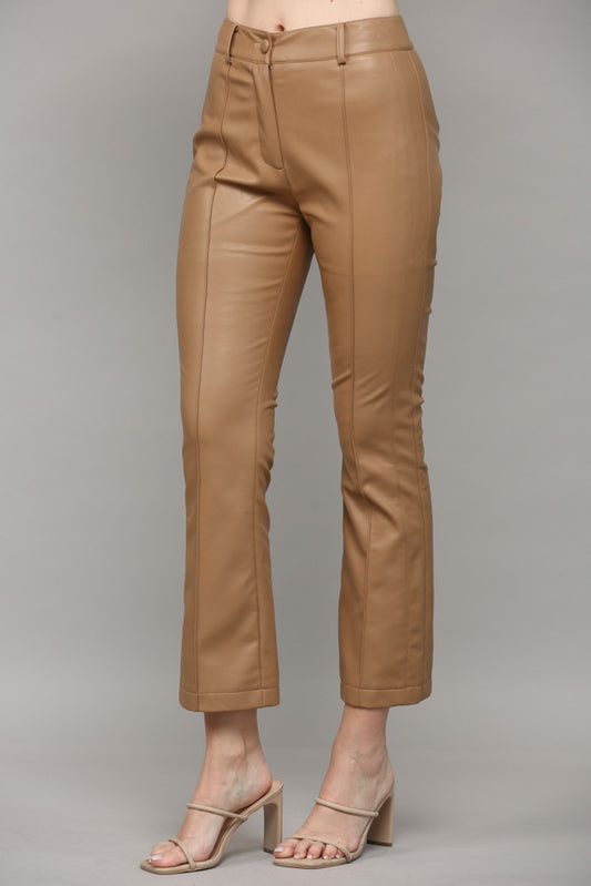 faux leather pintucked pants