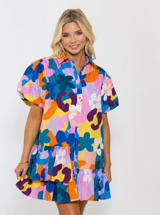 Abstract Floral Puff Dress by KARLIE was $129