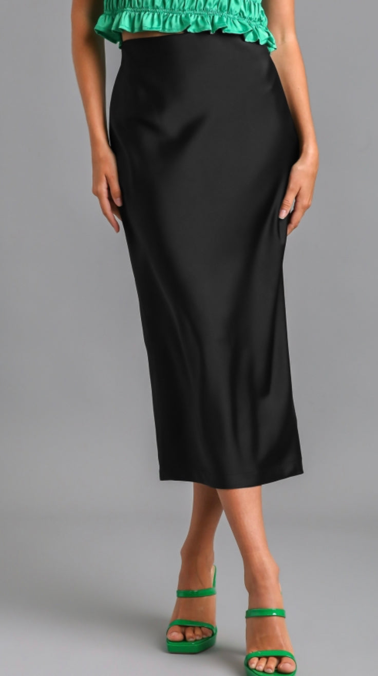 silk black midi skirt