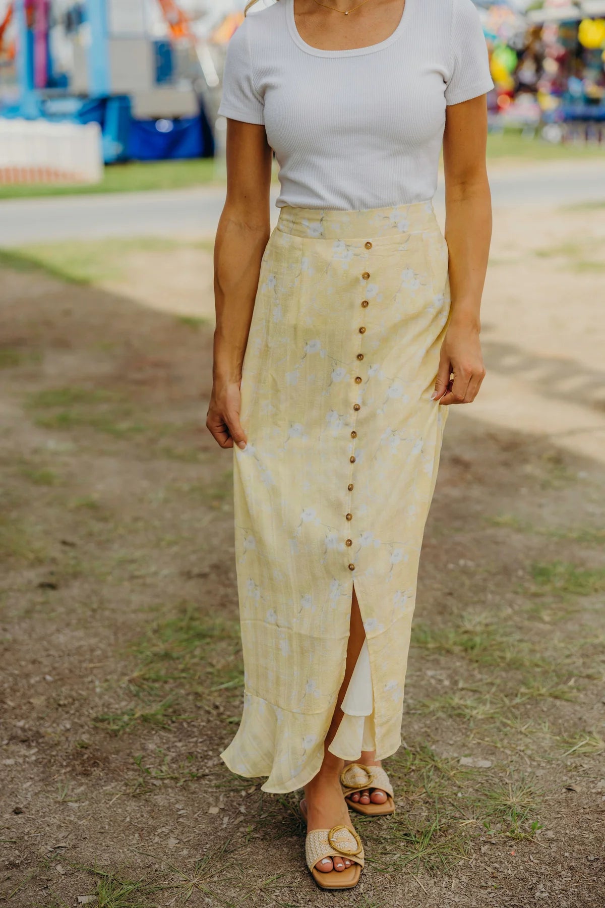 slit front maxi skirt yellow