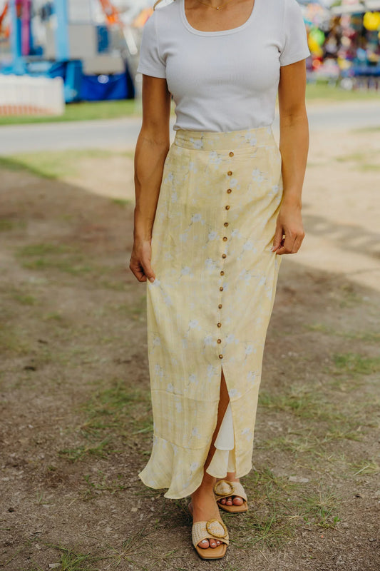 slit front maxi skirt yellow