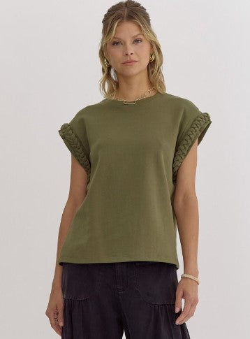 Braided Sleeve olive top *was $41, now $29 - final sale*