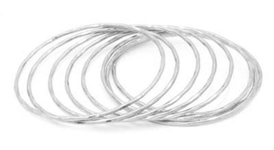 Set of 8 Worn Silver Wired Bangle Bracelets